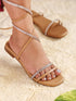 GNIST Beige Embellished Tie up Flat Sandal